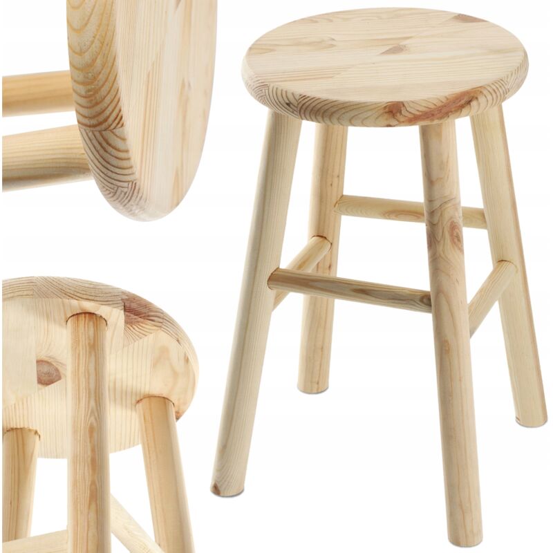 foto del prodotto sgabello in legno di pino naturale, sedia elegante per aggiungere un tocco di fascino rustico al tuo arredamento rotondo kadax