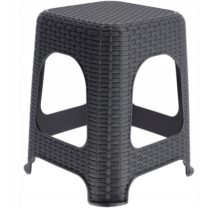 foto del prodotto sgabello in plastica con elegante effetto rattan, sgabello con piedini antiscivolo per uso interno ed esterno antracite kadax