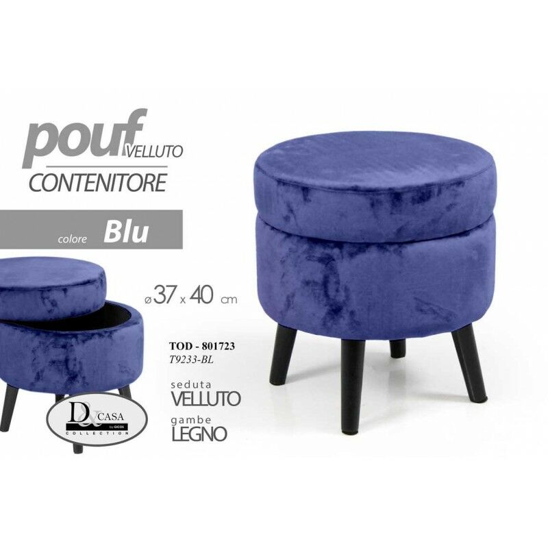 foto del prodotto sgabello in tessuto velluto con gambe in legno pouf blu