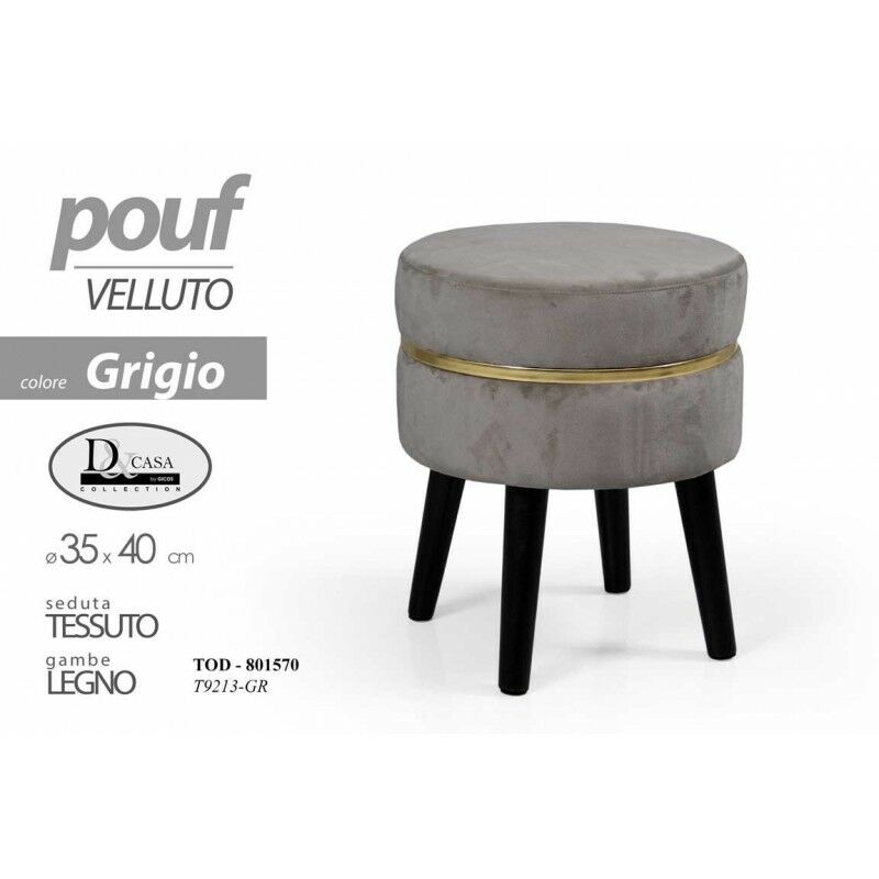 foto del prodotto sgabello in tessuto velluto con gambe in legno pouf cm 35 x 40 h grigio
