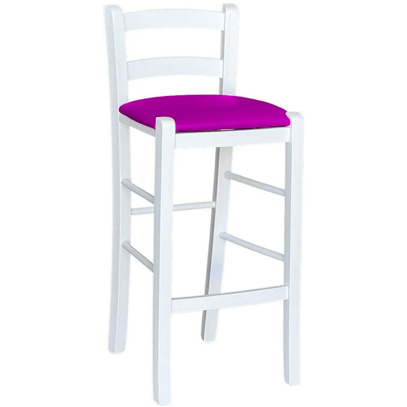 foto del prodotto sgabello legno bianco sedile in similpelle lilla h 67 cm da terra alla seduta