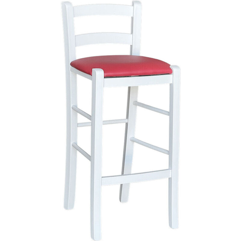 foto del prodotto sgabello legno bianco sedile in similpelle rosso h 67 cm da terra alla seduta