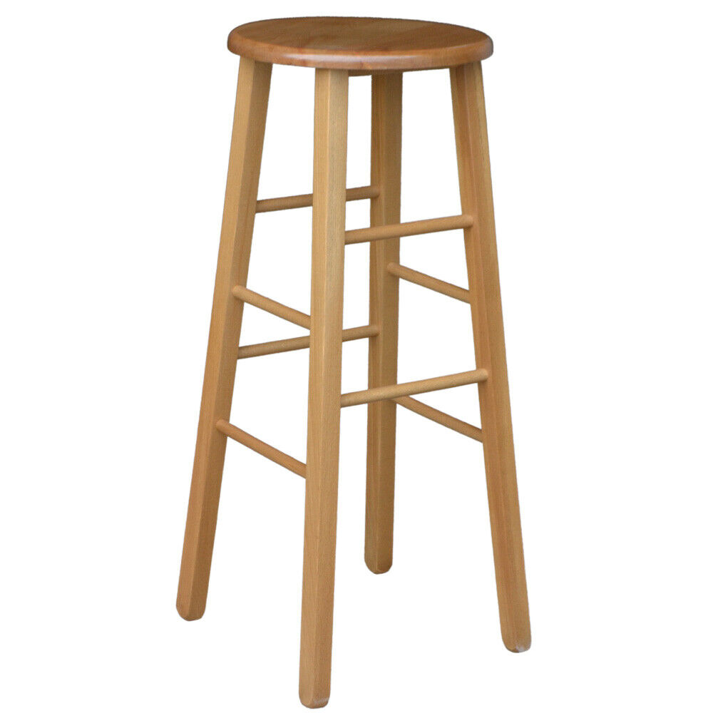 foto del prodotto sgabello legno con seduta rotonda h 80 cm noce chiaro gamba dritte