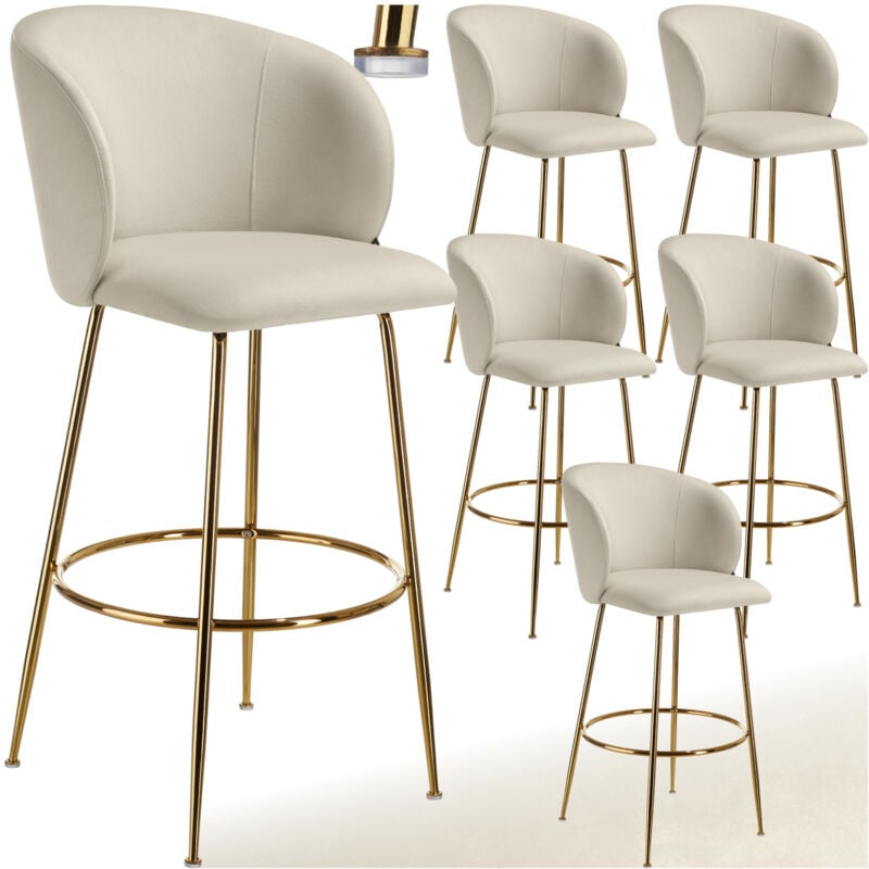 foto del prodotto sgabello luana, con schienale, effetto velluto sgabello da bar, sedia da bancone, sedia da bar set di 6