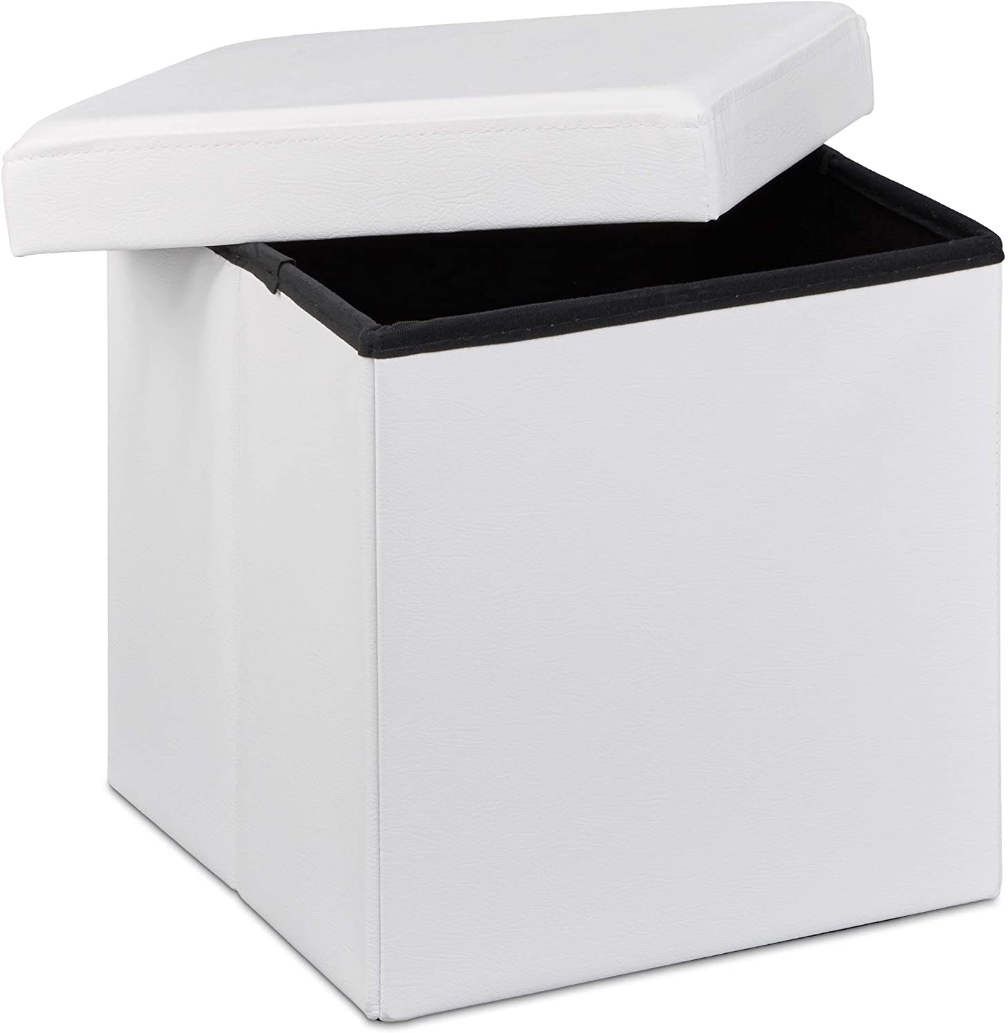 foto del prodotto sgabello ottomano panca pieghevole contenitore stabile sintetico 38 cm bianco 13 0002806