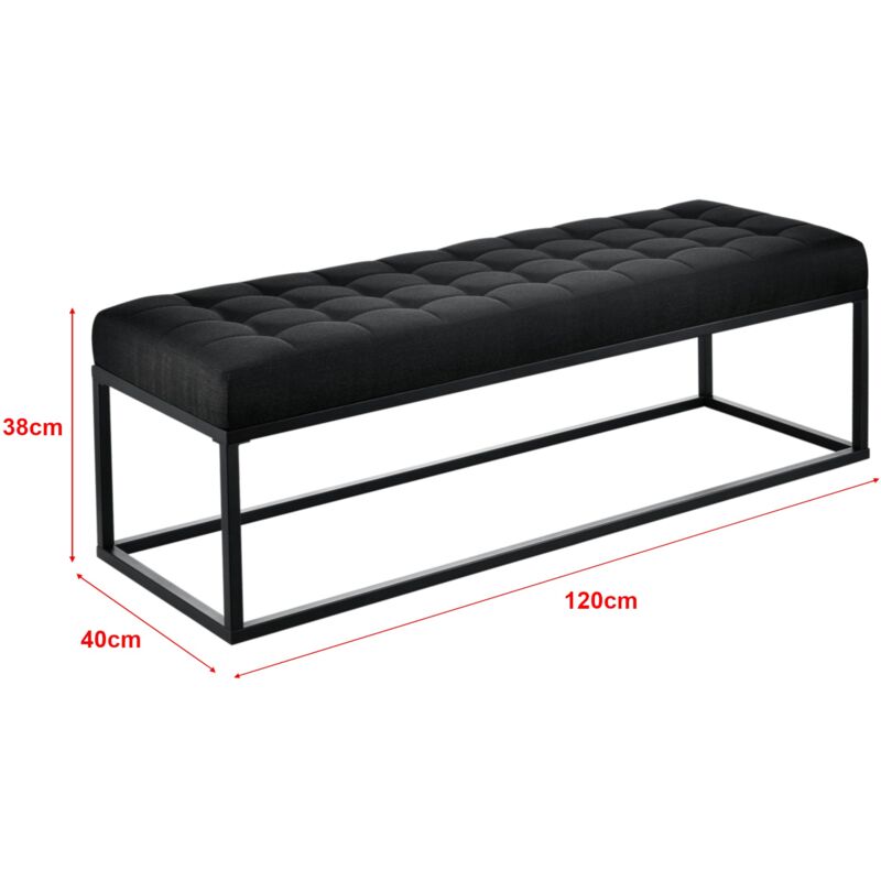 foto del prodotto sgabello panca imbottito con gambe in metallo rivestimento tessile 120 cm nero 030006273