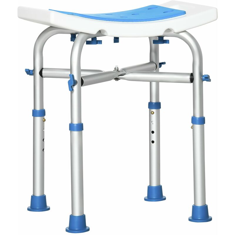 foto del prodotto sgabello per doccia bagno 42,5x27x44 51,5 cm piedini antiscivolo a ventosa in alluminio blu e bianco