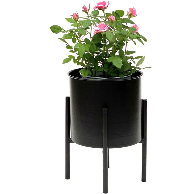 foto del prodotto sgabello per fiori con vaso in metallo nero 32 cm portafiori 96153 colonna per fiori portapiante moderno sgabello per piante dandibo