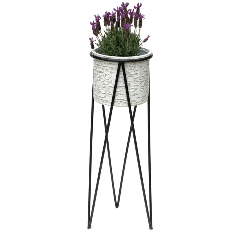 foto del prodotto sgabello per fiori con vaso in metallo nero bianco l 75 cm supporto per fiori 96043 colonna per fiori supporto per piante moderno sgabello per piante
