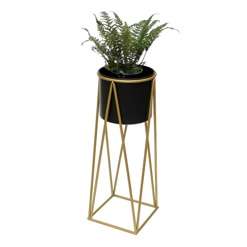 foto del prodotto sgabello per fiori con vaso in metallo oro nero l 70 cm supporto per fiori 96046 colonna per fiori supporto per piante moderno sgabello per piante