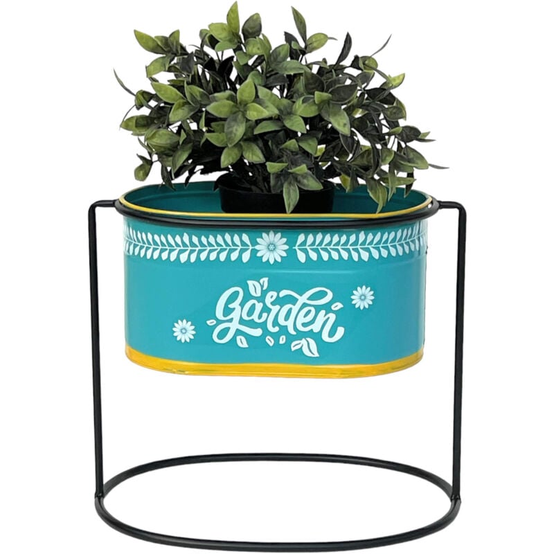 foto del prodotto sgabello per fiori con vaso in piedi in metallo blu ovale 27 cm portafiori 96526 m colonna per fiori portapiante moderno fioriera dandibo