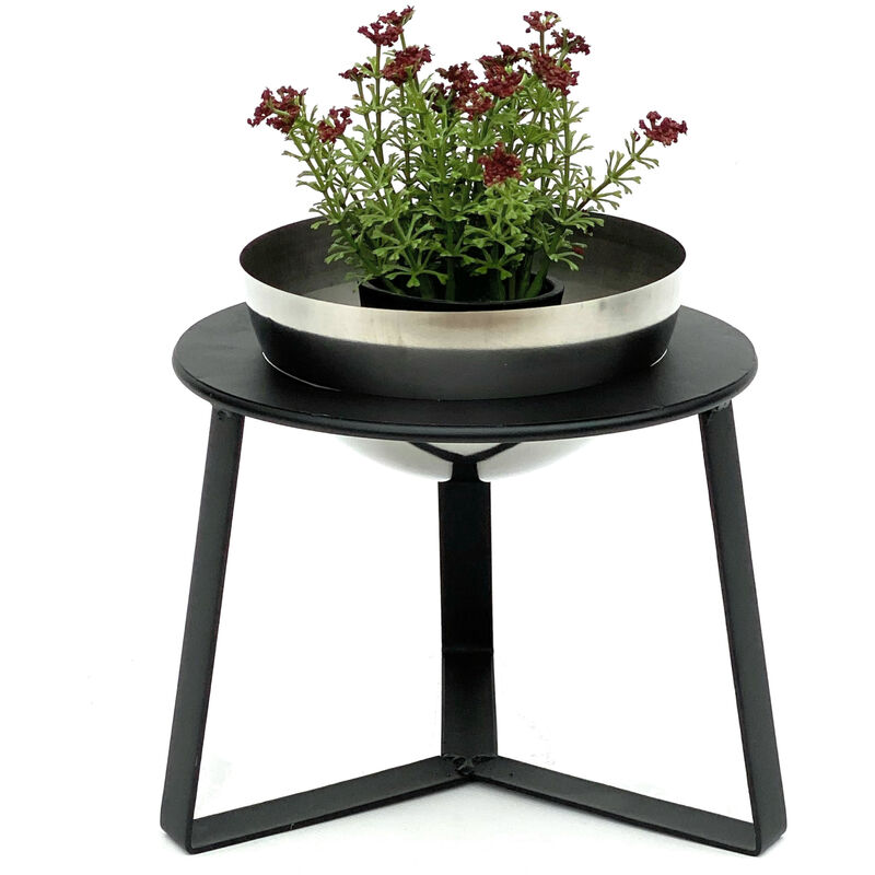 foto del prodotto sgabello per fiori in metallo con vaso nero argento 18 cm supporto per fiori 96091 s colonna per fiori supporto per piante moderno sgabello per
