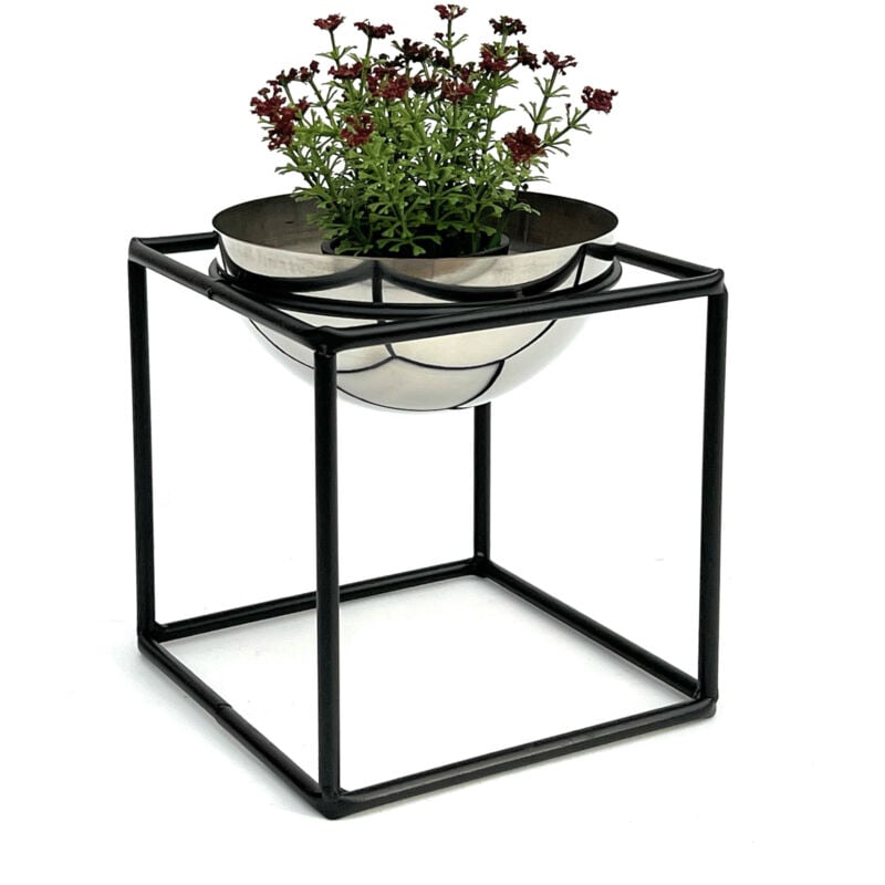 foto del prodotto sgabello per fiori in metallo con vaso nero argento 20 cm supporto per fiori 96256 s colonna per fiori supporto per piante moderno sgabello per