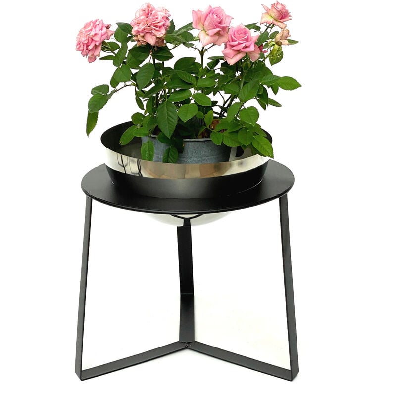 foto del prodotto sgabello per fiori in metallo con vaso nero argento 34 cm supporto per fiori 96091 l colonna per fiori supporto per piante moderno sgabello per