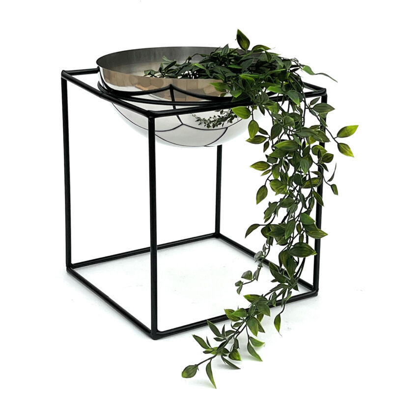 foto del prodotto sgabello per fiori in metallo con vaso nero argento 35 cm supporto per fiori 96256 l colonna per fiori supporto per piante moderno sgabello per