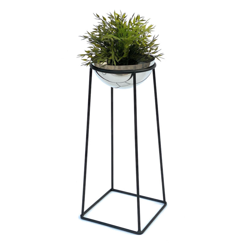 foto del prodotto sgabello per fiori in metallo con vaso nero argento 56 cm supporto per fiori 96078 m colonna per fiori supporto per piante moderno sgabello per