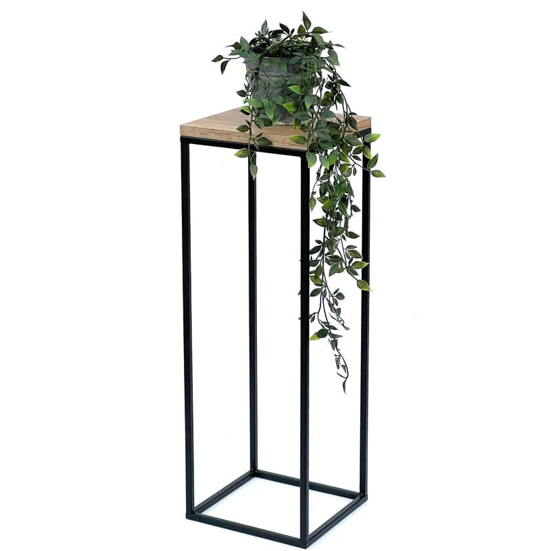 foto del prodotto sgabello per fiori in metallo e legno nero quadrato 70 cm tavolino per fiori 96352 colonna per fiori sgabello moderno per piante dandibo