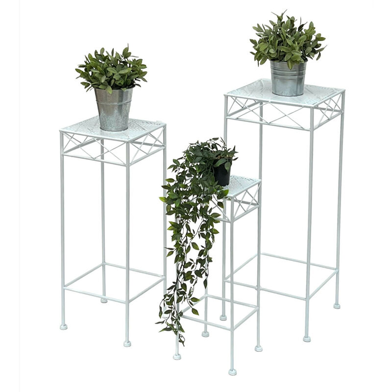 foto del prodotto sgabello per fiori sgabello quadrato in metallo bianco 96314 set di 3 tavolino colonna per fiori sgabello moderno per piante dandibo