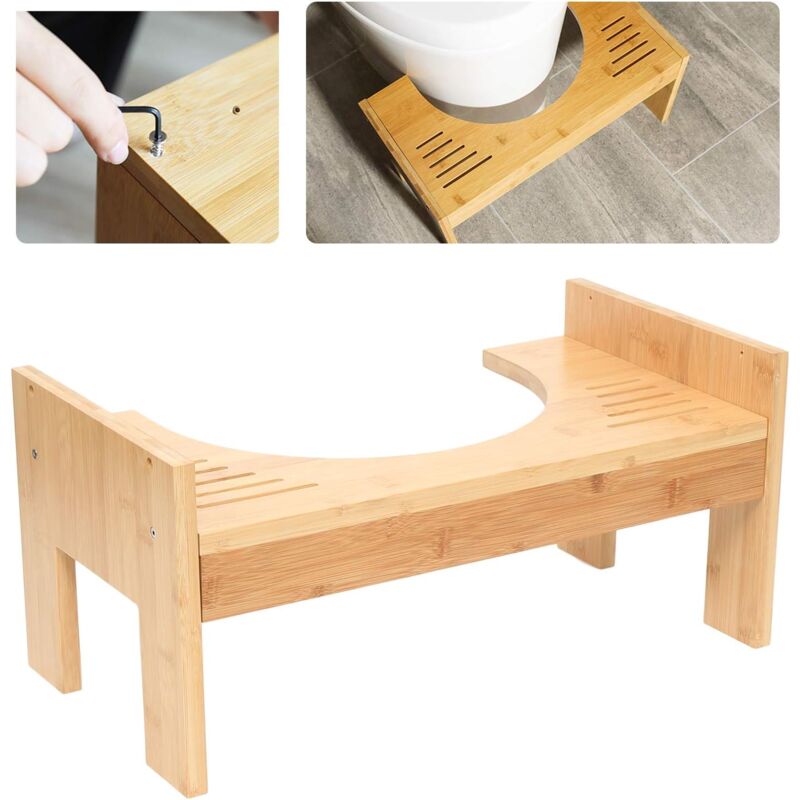 foto del prodotto sgabello per wc in bamb , altezza regolabile, adatto per adulti e bambini, pu prevenire intasamenti emorroidi, 45 x 25 x 22,5 cm