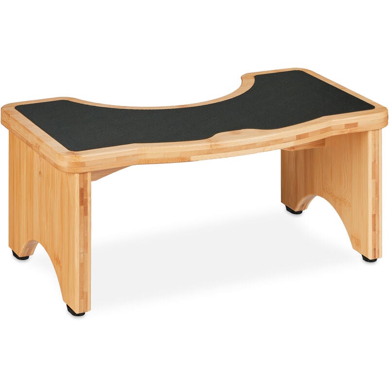 foto del prodotto sgabello per wc, sgabellino da toilette per adulti, in bamb , hxlxp 18,5 x 44,5 x 26 cm, naturale nero relaxdays