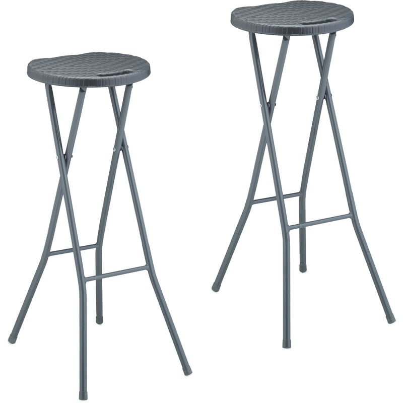 foto del prodotto sgabello pieghevole, aspetto rattan, 80 cm, senza schienale, bar e bistr , resistente alle intemperie, grigio relaxdays