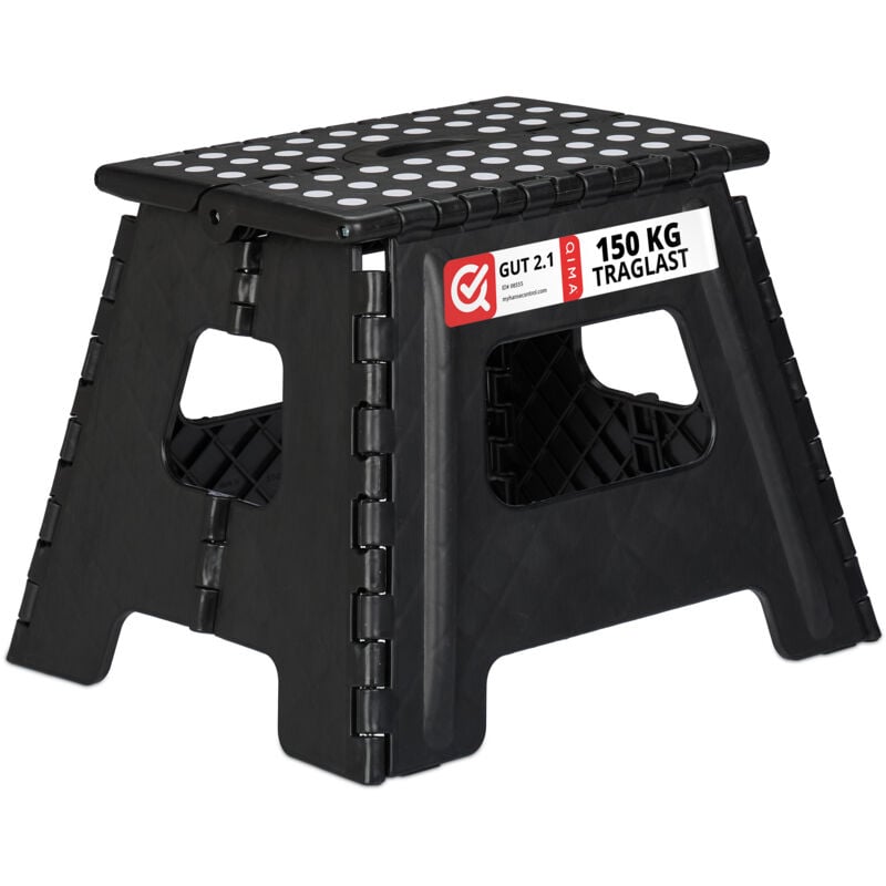 foto del prodotto sgabello pieghevole l, trasportabile, da bagno o campeggio, bambini, fino a 150 kg, plastica, h 30 cm, nero - relaxdays