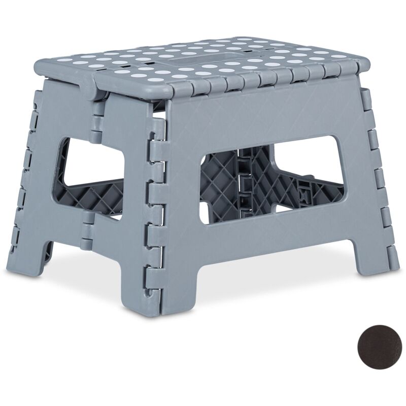 foto del prodotto sgabello pieghevole m, trasportabile, da viaggio e bagno, bambini, fino 120 kg plastica 22 cm, grigio chiaro relaxdays