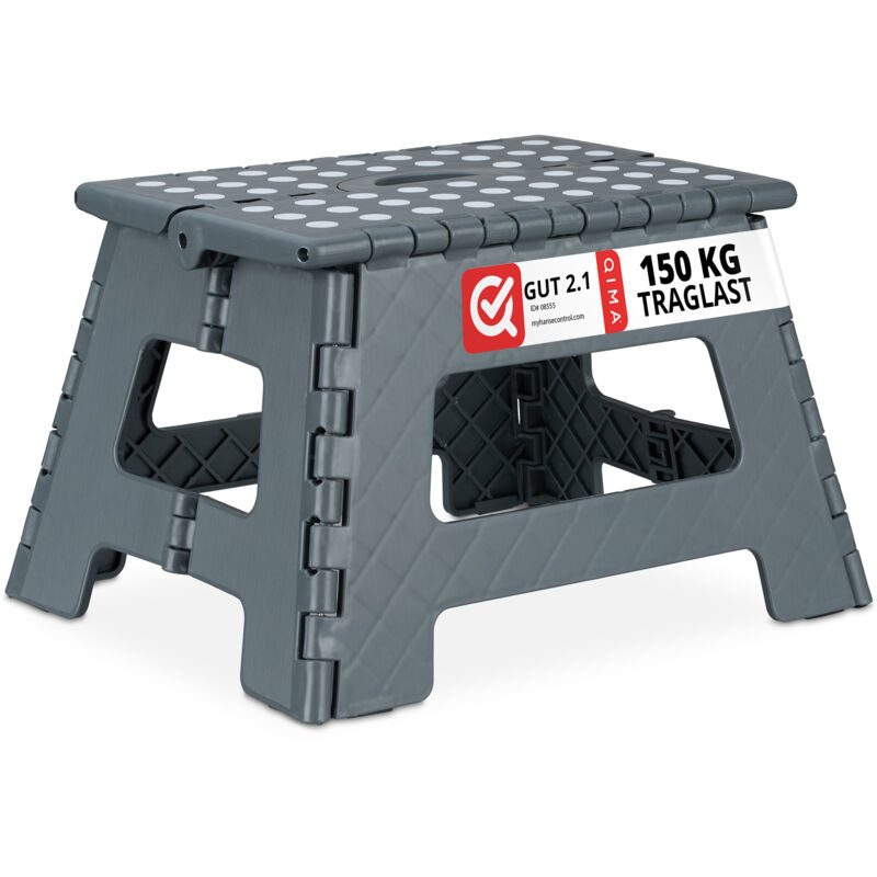 foto del prodotto sgabello pieghevole m, trasportabile, da viaggio e bagno, per bambini, fino 150 kg plastica 22cm, grigio scuro relaxdays
