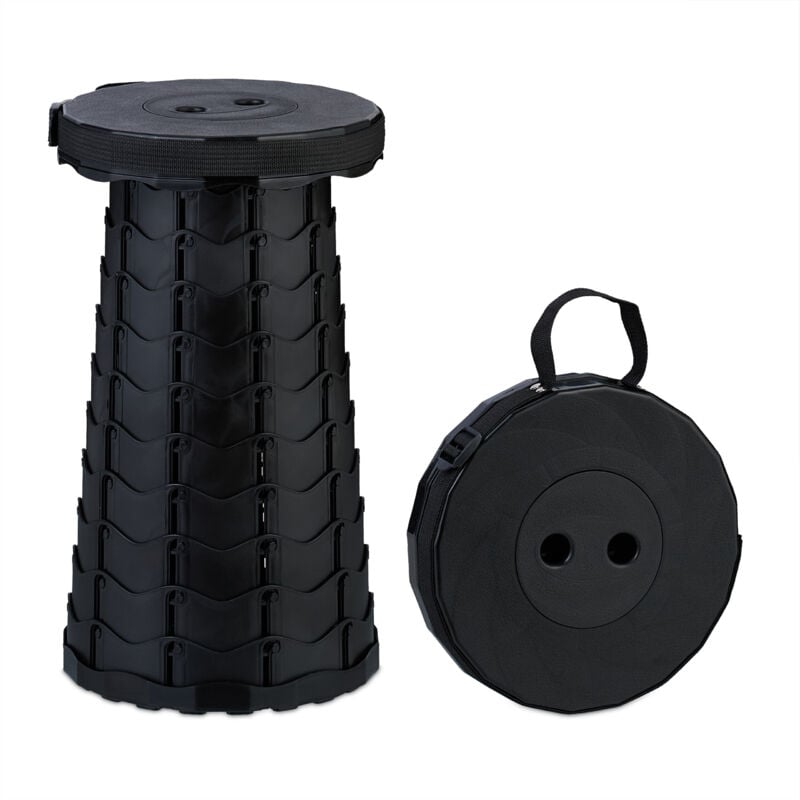 foto del prodotto sgabello pieghevole portatile, hlp 44,5 x 25 x 25 cm, sedia da campeggio regolabile in altezza da viaggio nero relaxdays