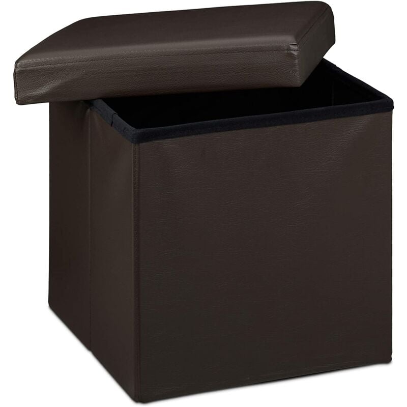 foto del prodotto sgabello pieghevole pouf panca stabile mobile contenitore sintetico 38 cm marrone 1300028065