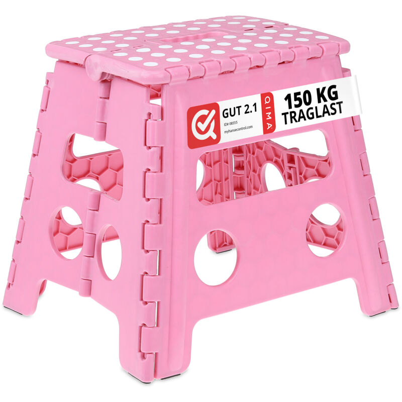 foto del prodotto sgabello pieghevole, sgabellino antiscivolo con un gradino e manico, fino a 120 kg, 32,5 x 37 x 30 cm, pink relaxdays