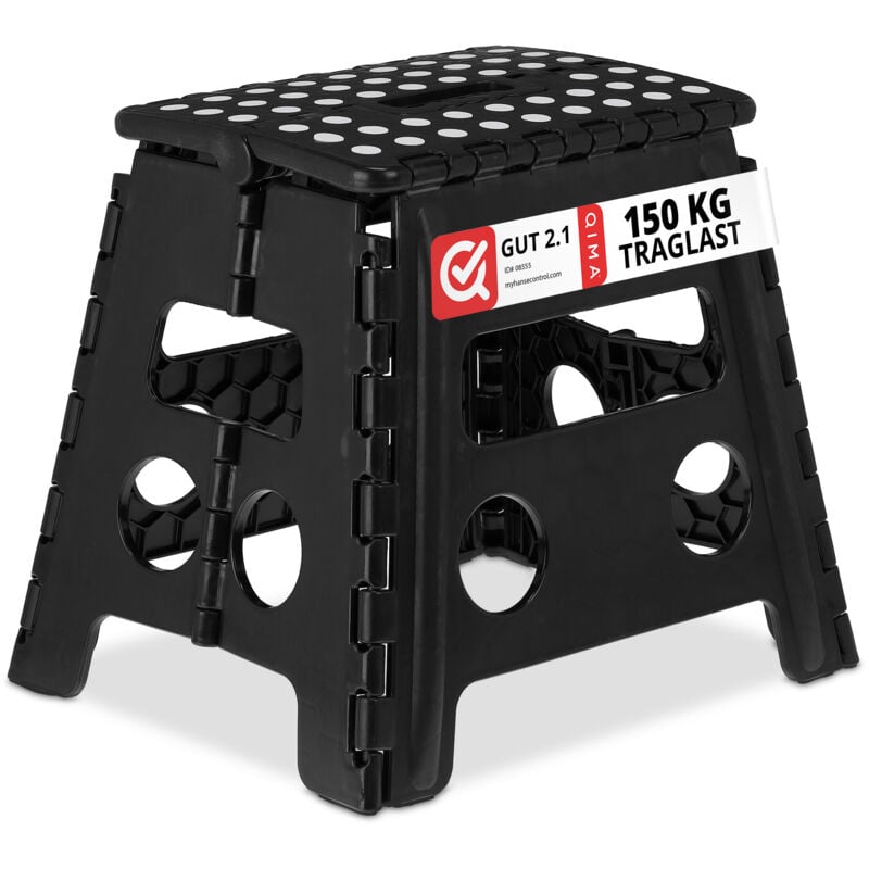 foto del prodotto sgabello pieghevole, sgabellino con un gradino e manico, fino a 120 kg, in plastica, alto 32,5 cm, nero relaxdays