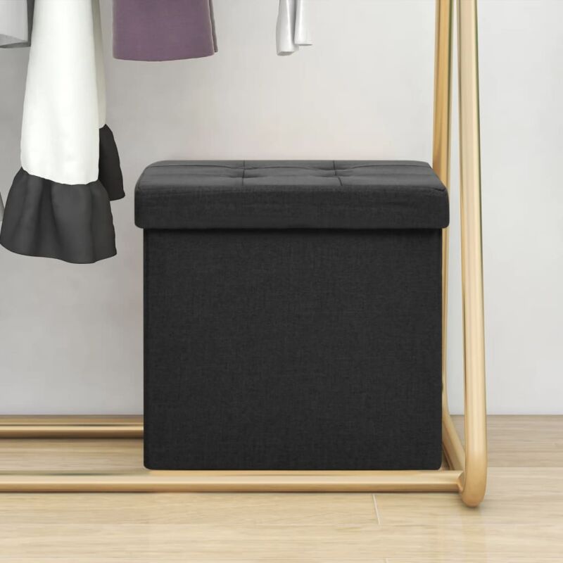 foto del prodotto sgabello pieghevole versatile e morbido in simil lino vari colori colore nero