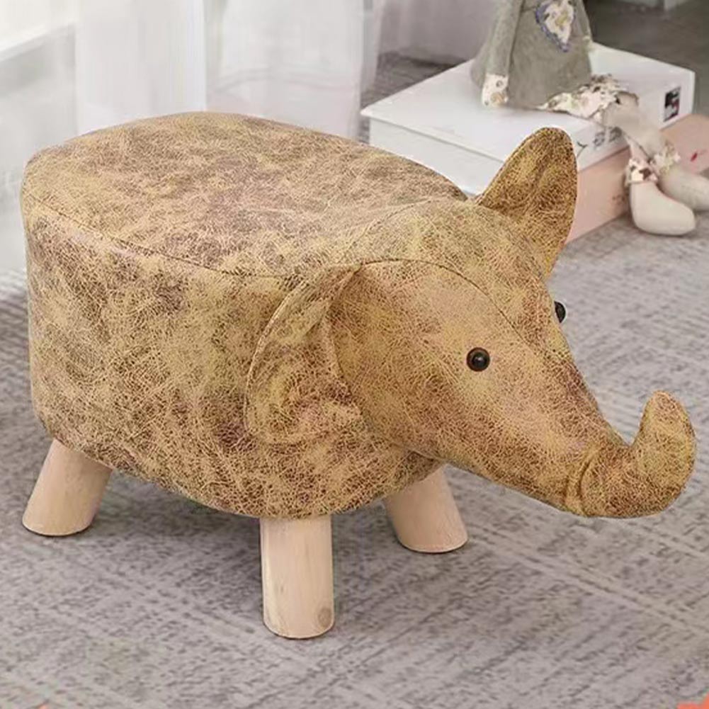 foto del prodotto sgabello poggiapiedi basso per bambini a forma di elefante pouf marrone