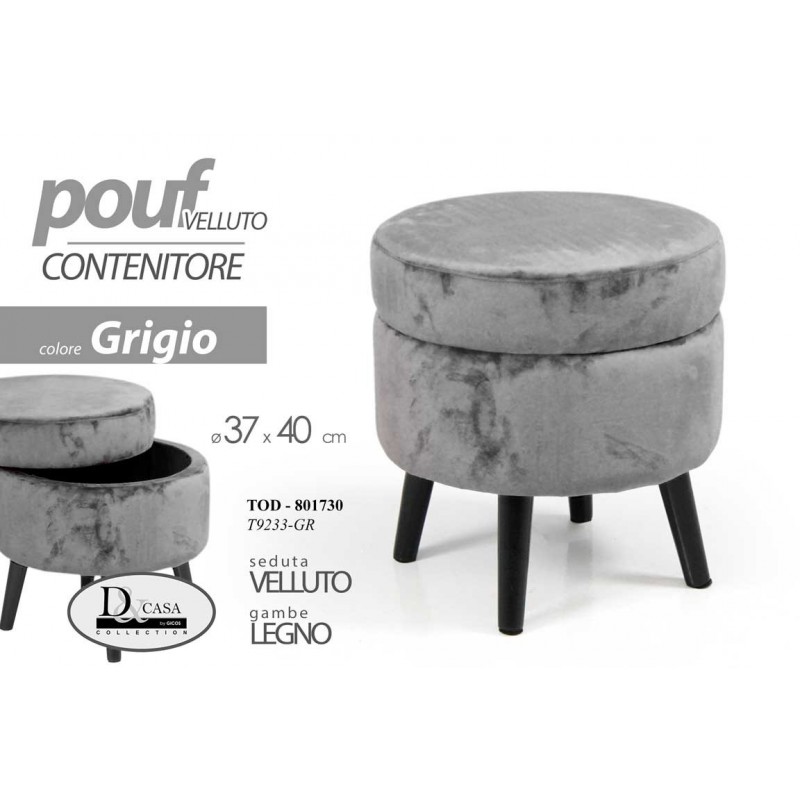 foto del prodotto sgabello pouf con contenitore gambe legno tessuto grigio