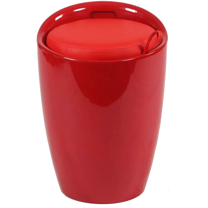 foto del prodotto sgabello pouf contenitore in abs con seduta in ecopelle 36x36x50 cm style red