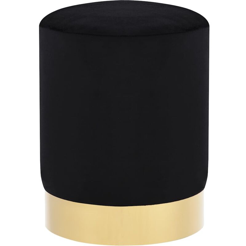 foto del prodotto sgabello pouf dal design moderno in velluto nero e base in metallo oro dec026364