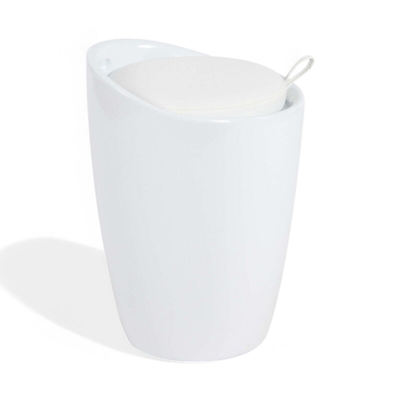 foto del prodotto sgabello pouf in abs con cuscino ecopelle bianco 36x36xh50 cm
