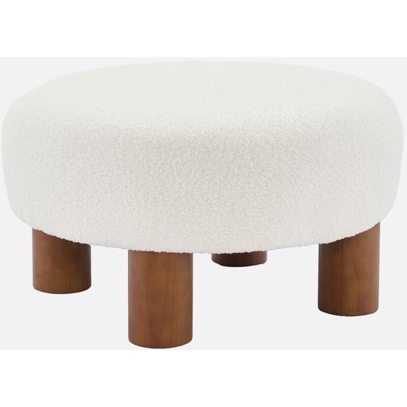 foto del prodotto sgabello pouf in legno di hevea e tessuto boucl 