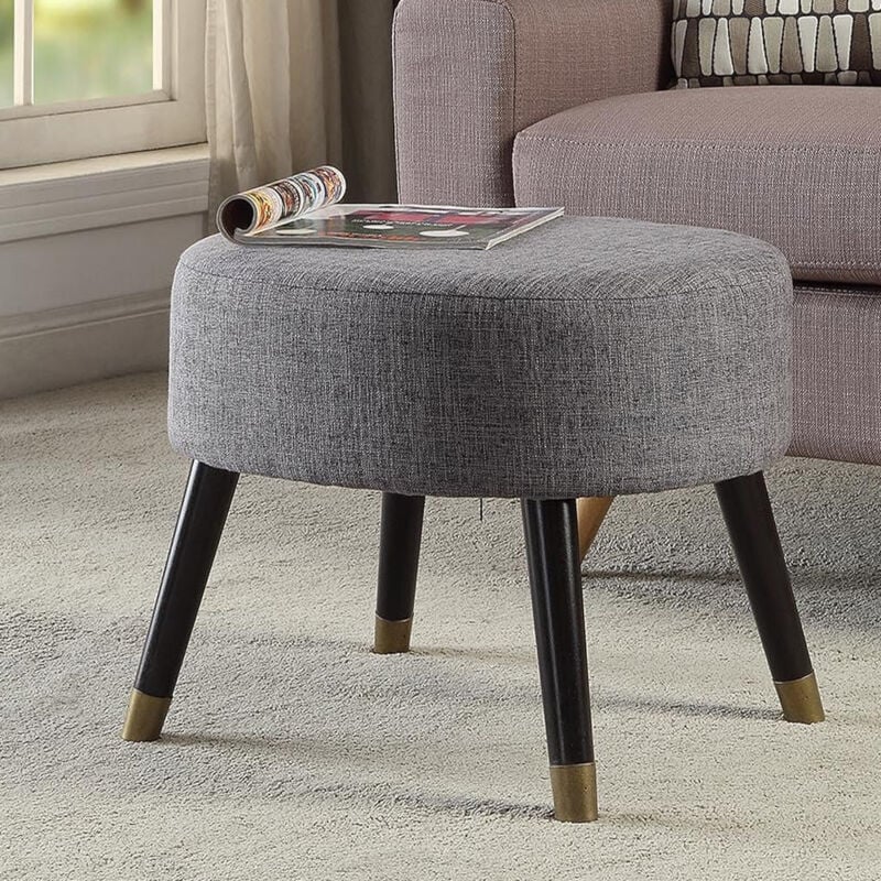 foto del prodotto sgabello pouf in tessuto grigio gambe in legno poggiapiedi imbottito 56x46x43 cm