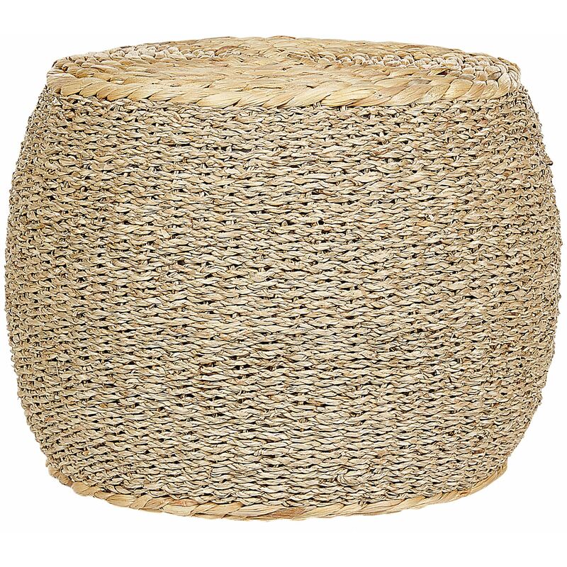 foto del prodotto sgabello pouf rotondo boho intrecciato a mano in seagrass 40 cm riempimento in polistirolo luce haiphong