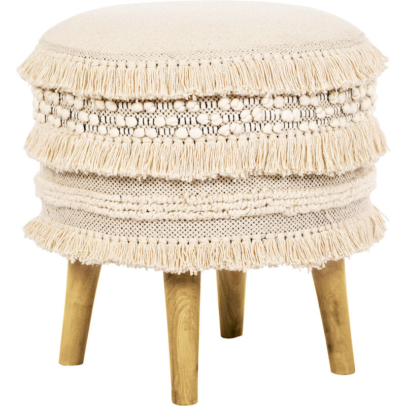 foto del prodotto sgabello pouf rotondo stile boho bali jenny bianco