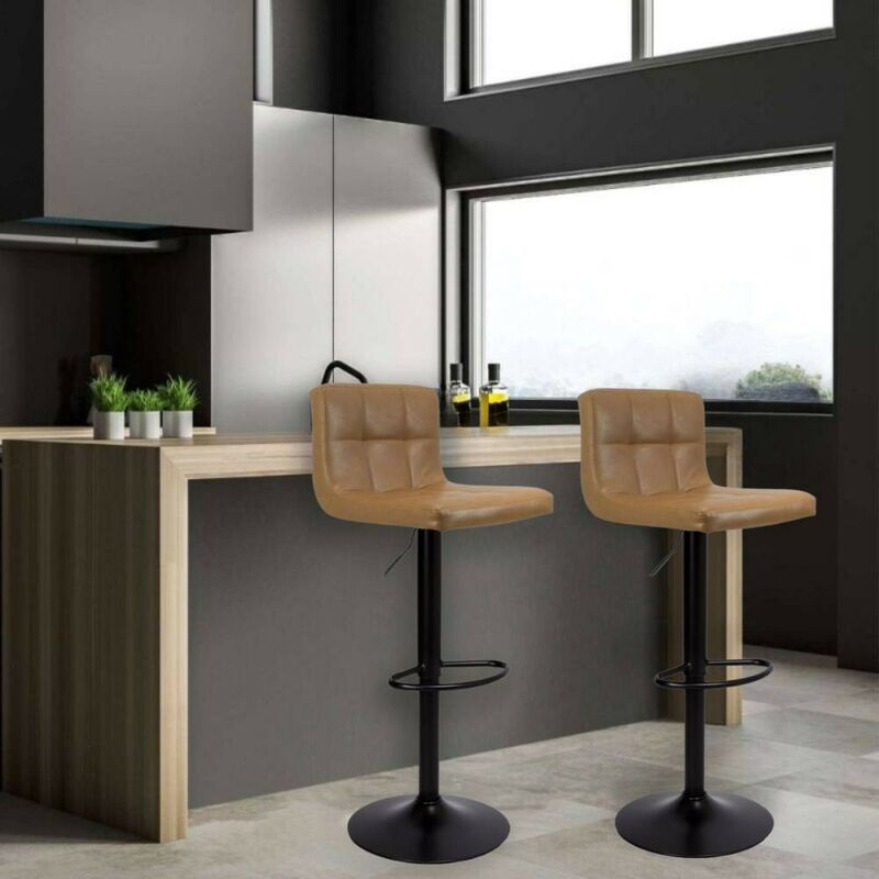foto del prodotto sgabello regolabile con seduta in ecopelle ruggine e base in metallo nero opaco mosva