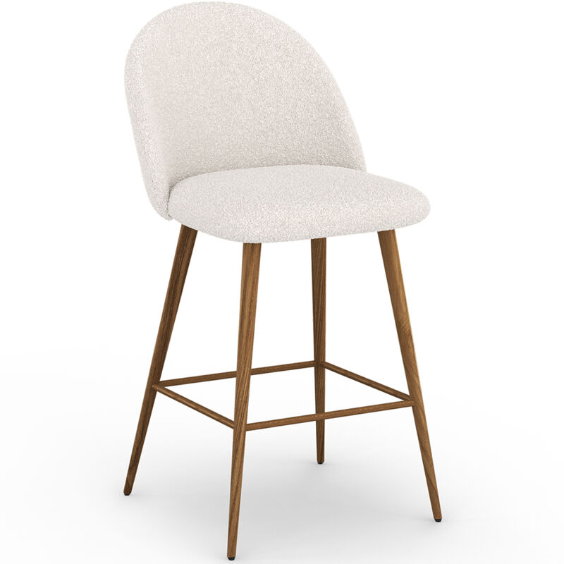 foto del prodotto sgabello rivestito in tessuto boucl - design scandinavo - 66cm - evelyne bianco