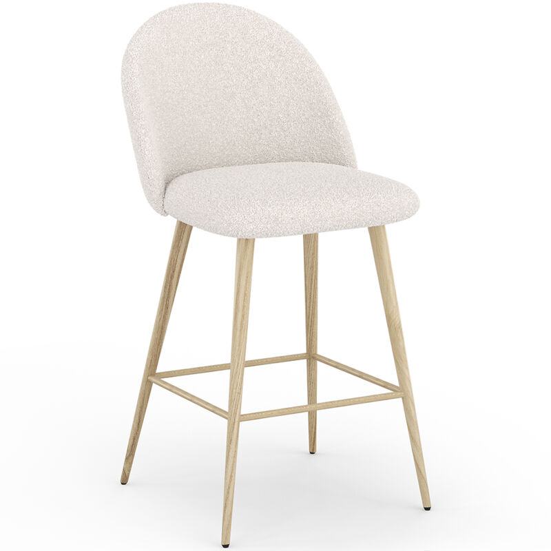 foto del prodotto sgabello rivestito in tessuto boucl design scandinavo 66cm evelyne bianco