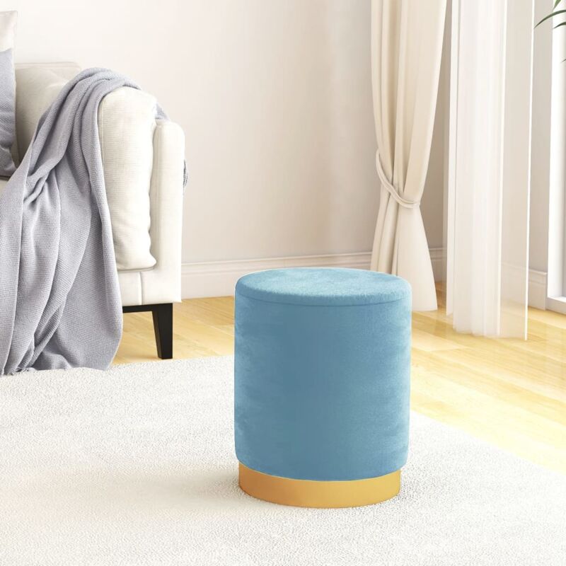 foto del prodotto sgabello rotondo con contenitore azzurro in velluto 31 x 37 cm vidaxl