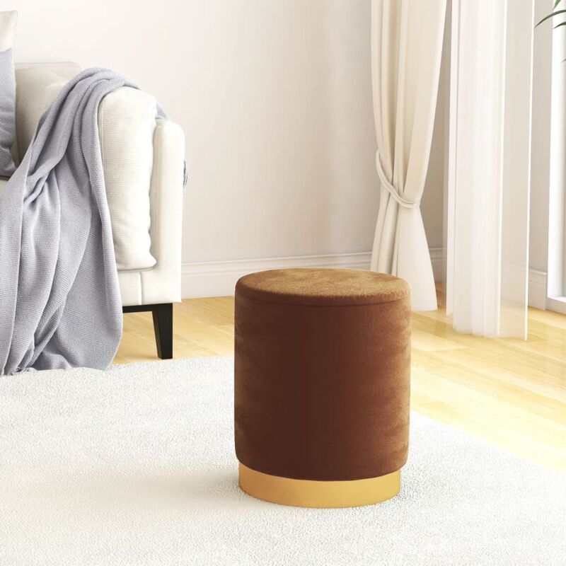 foto del prodotto sgabello rotondo con contenitore marrone in velluto 31 x 37 cm vidaxl