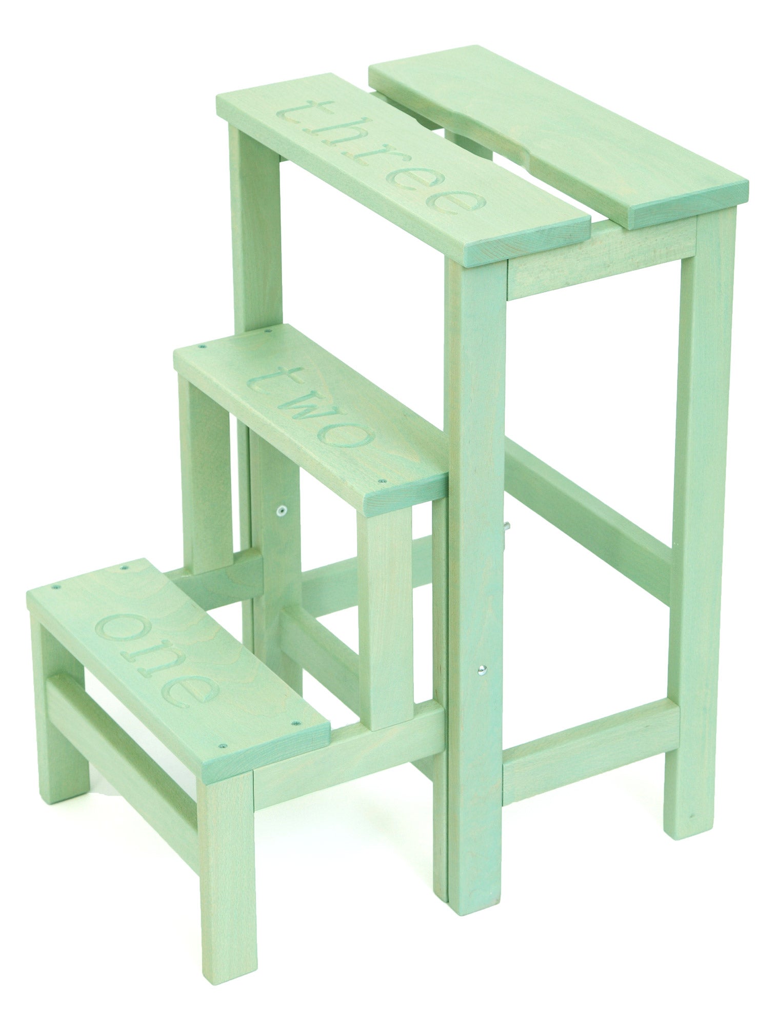 foto del prodotto sgabello scaletta 60x40x46 cm in legno verde salvia