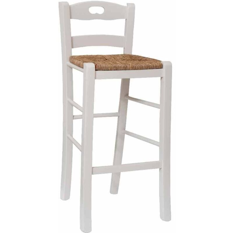 foto del prodotto sgabello snack bianco con schienale altezza 67 cm con manico seduta in paglia