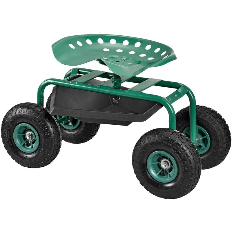 foto del prodotto sgabello su 4 ruote per giardinaggio con seduta regolabile in altezza e ripiano portaattrezzi scooter da giardino - verde nero pro.tec